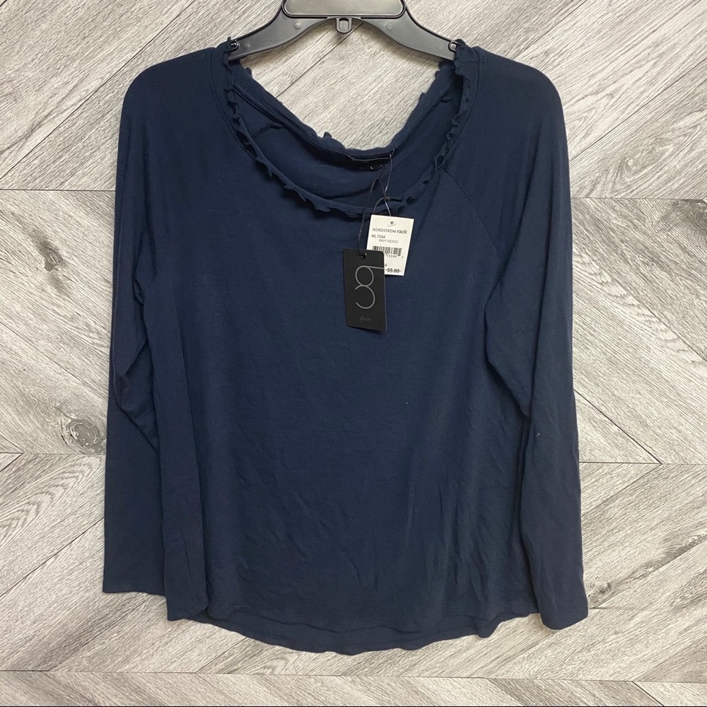 Gibson | Ruffles Edge Raglan Pullover Indigo Large - Picture 3 of 7